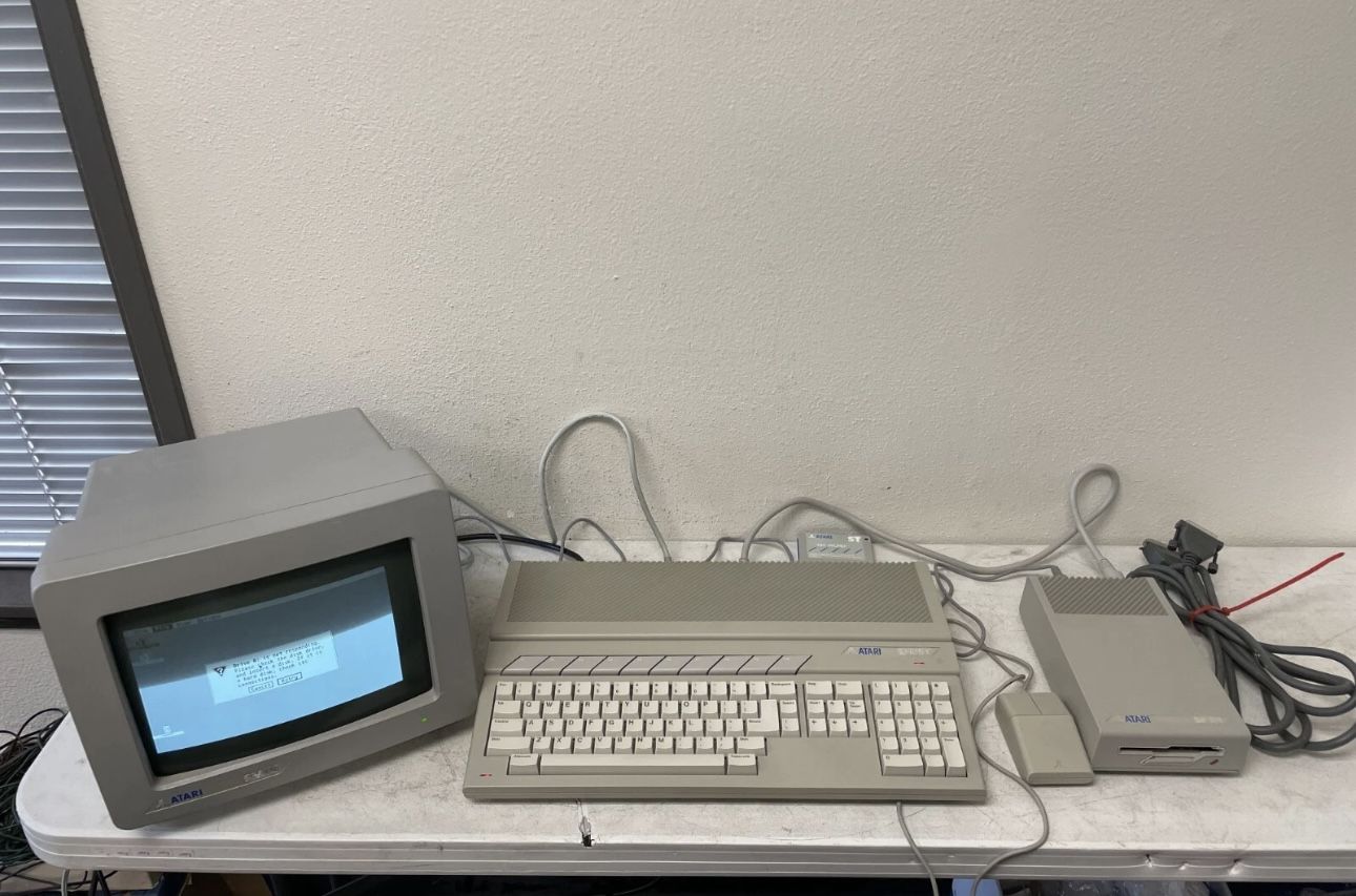 Atari 1040ST Computer w/ Monitor SM124, Disk Drive SF354, Box, Extras