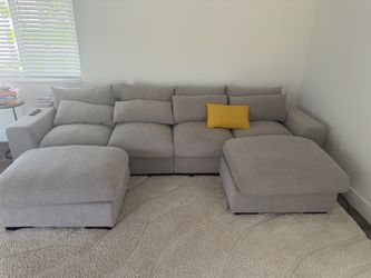 Modern Gray Sectional Sofa with Ottoman
