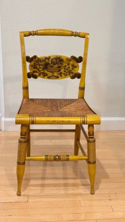 SET of 4, Authentic vintage Hitchcock set of four dining chairs, mustard, yellow stenciling on