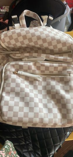 Checkered Pattern Backpack with Gold Zippers
