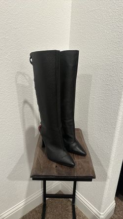 Jeffrey Campbell Dominica Knee High Boots Black Leather Size 81/2 