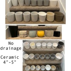 4”-5” Ceramic Plant Pots/planters With No Drainage $3 each