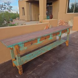 Southwest Style Side Table With 4 Drawers