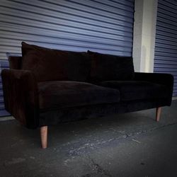 Black Mid Century Modern Microfiber Sofa