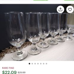 8 Clear Glass Pedestal Wine France Arcoroc Glasses