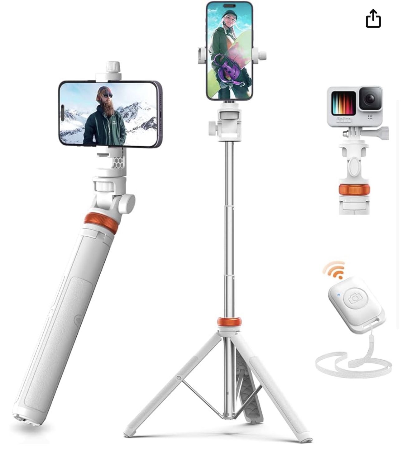 ECUOS 62” Phone Tripod & Selfie Stick, Remote For Cellphone