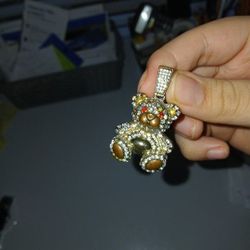 Small Gold Plated Iced Out Bear Pendant 