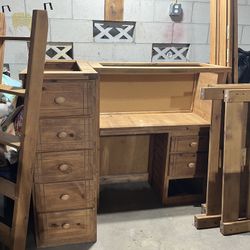 Bunk Bed Set With Desk And Drawers-All Wood