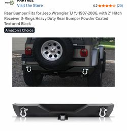 Rear Bumper Fits for Jeep Wrangler TJ YJ 1987– 2006, with 2" Hitch Receiver D-Rings Heavy Duty Rear Bumper Powder Coated Textured Black