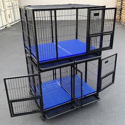 (NEW) $320 (Set of 2) Stackable Dog Cage 41x31x65” Heavy Duty Kennel w/ Plastic Tray