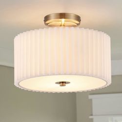 Semi Flush Mount Ceiling Light, 12'' Drum Ceiling Light Fixture with 2 Light, Modern Close to Ceiling Light Fixture 