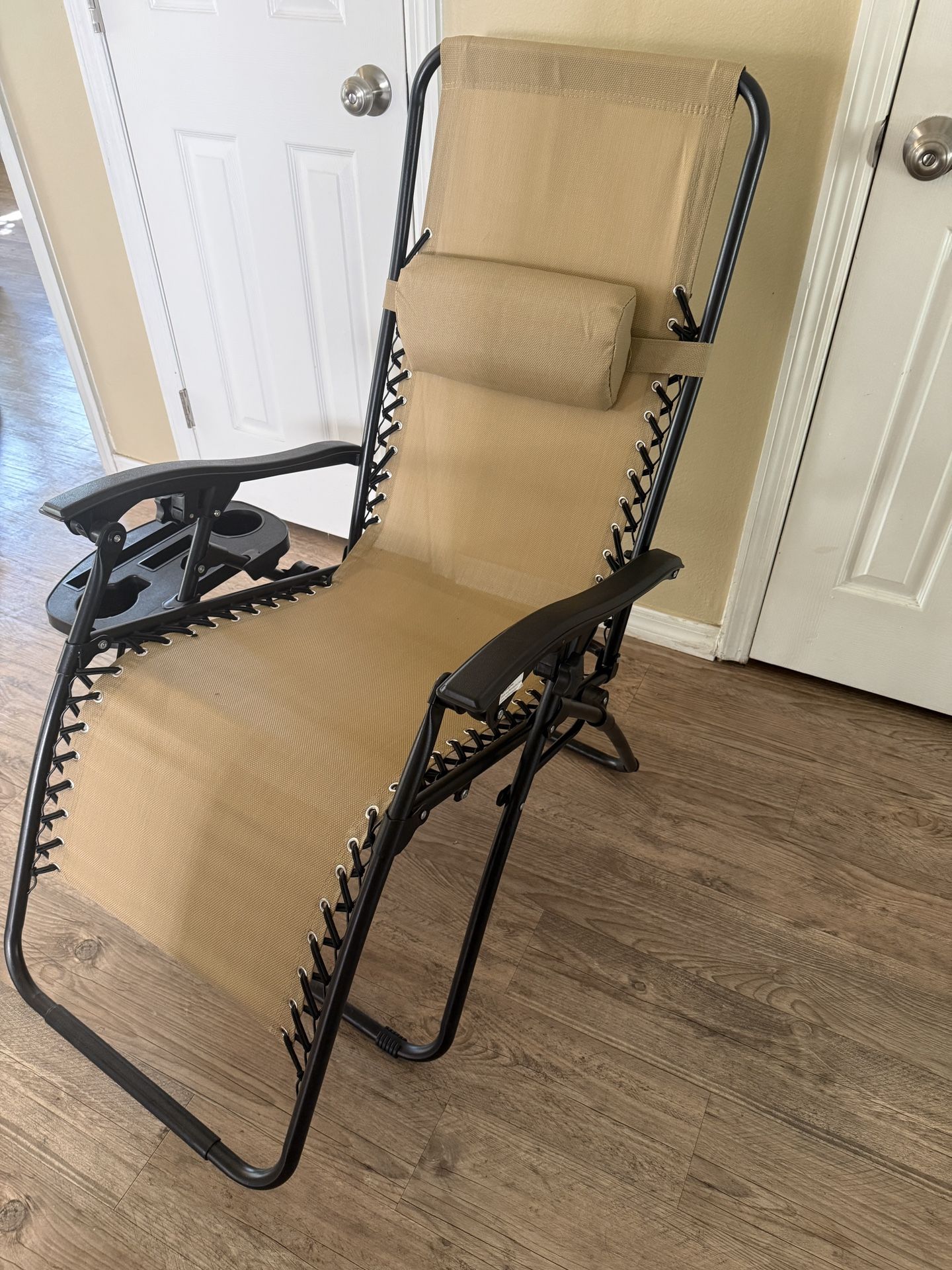Beige Lounge Chair with Tray & Headrest