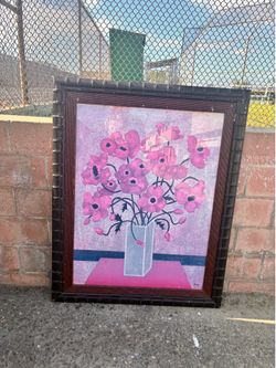 Large still life painting in glass frame