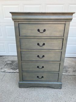 5-Drawer Tall Chest Dresser Gray Wood