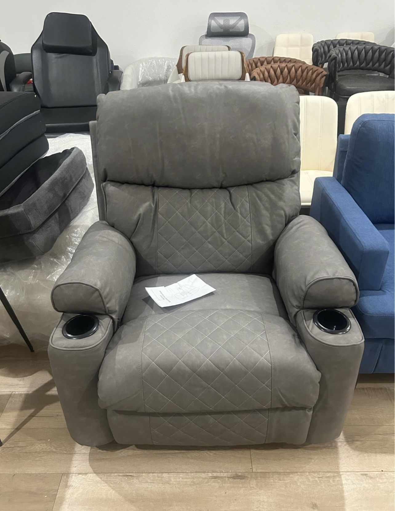 Leather Rocker Recliner with Cup Holder, Manual Reclining Chair for Living Room, Modern Home Theater Lounge Seating with Soft Padded Seat for Comfort