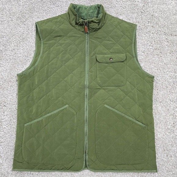 Vineyard Vines Vest Jacket Mens XL Green Military Quilted Full Zip