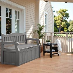 New 80 Gallon Plastic Storage Bench Made Of Durable Weatherproof Resin And Deck-Box Organized Storage Compartment For Outdoor Patios And Lawn New in