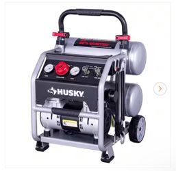 Husky 4.5 Gal. 175 PSI Portable Electric Oil-Free Quiet Twin Stack Jobsite Air Compressor w/Rubber Wheels and 2-Quick Couplers
