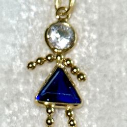 14K Yellow Solid Gold “September”(Sapphire) Birthstone Charm Pendant. New ! 