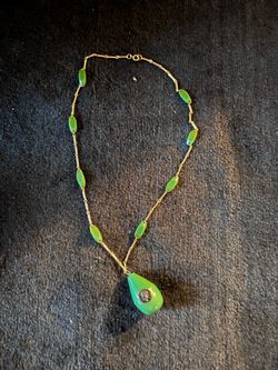 Vintage Green Glass Pendant Necklace with Coin Medallion