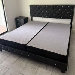 NEW BED FRAME KING SIZE WITH MATTRESS AND BOX SPRING