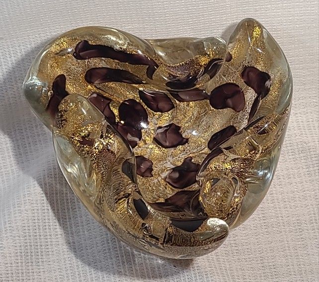 Barovier & Toso MCM Ashtray Goldleaf Amethyst Petals Art Glass Bowl Murano Italy