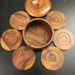 Antique Collection Trinkets Wooden Box With 6 Coasters (Cup Plate) That Fit In There Az An Storage