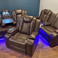 Hermosa Sala Piel Set 3 Pz Reclinables Bocinas Bluetooth Led Cargador Para Telefono Almacén Envíos Hoy Solo Cash 
