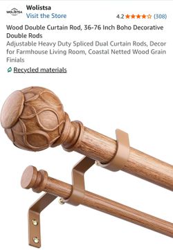 Wolistsa Wood Double Curtain Rod Set 36-76 Inch