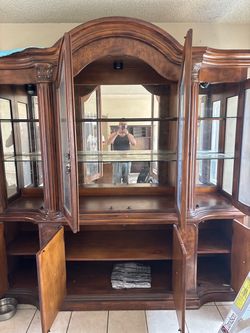 Large Wood China Cabinet with Glass Shelves