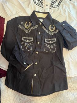 Kids Black Western Snap Button Shirt size 6 and 7
