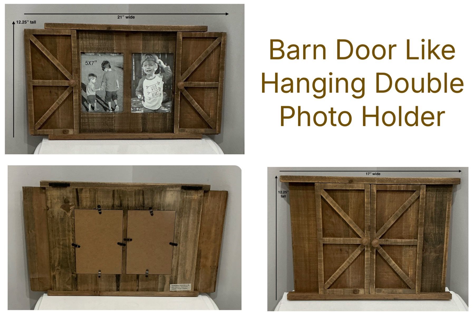 Barn Door Like Hanging Double Photo Holder 