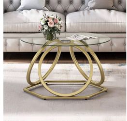 Gold Coffee Table, Modern Glass Coffee Table Living Room Table with Ring-Shaped Frames, Round Coffee Table for Home&Office