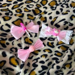 Pink Bow Hair Clips Set of 3 candy set