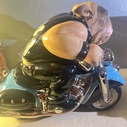 VTG Clay Art COOKIE JAR BULL DOG BIKE DUDE  