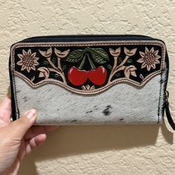 New Leather Cowhide Cherry Wallet