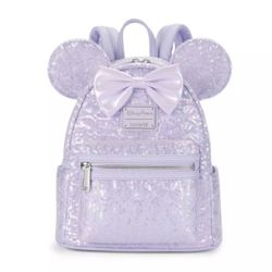 Disney Parks Loungefly Mini Backpack - Opalescent Lavender Sequin Minnie Mouse