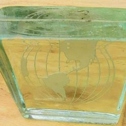 Heavy Etched Block Glass Paperweight 