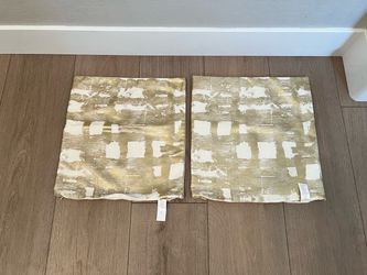 TWO BRAND NEW- 18x18 WEST ELM Gold and White Decorative Pillow Covers- Square Accent Pillows w/ Removable Zippers