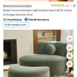 Better Homes & Gardens Juliet Modern Velvet 45.28" Chaise & Storage Ottoman, Olive