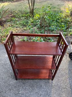 Wooden Folding 3-Tier Bookshelf – Cherry Finish