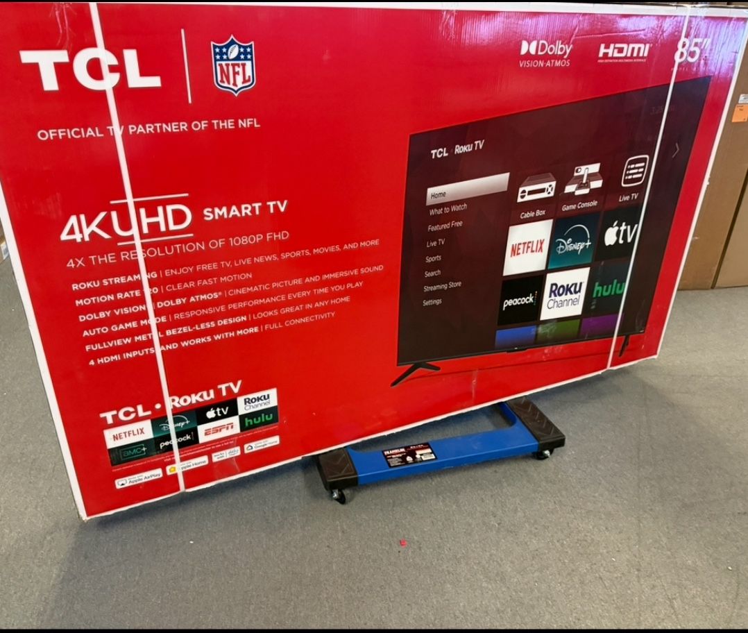 85 TV TCL smart 4K HDTV $55 down on financing free delivery six month warranty