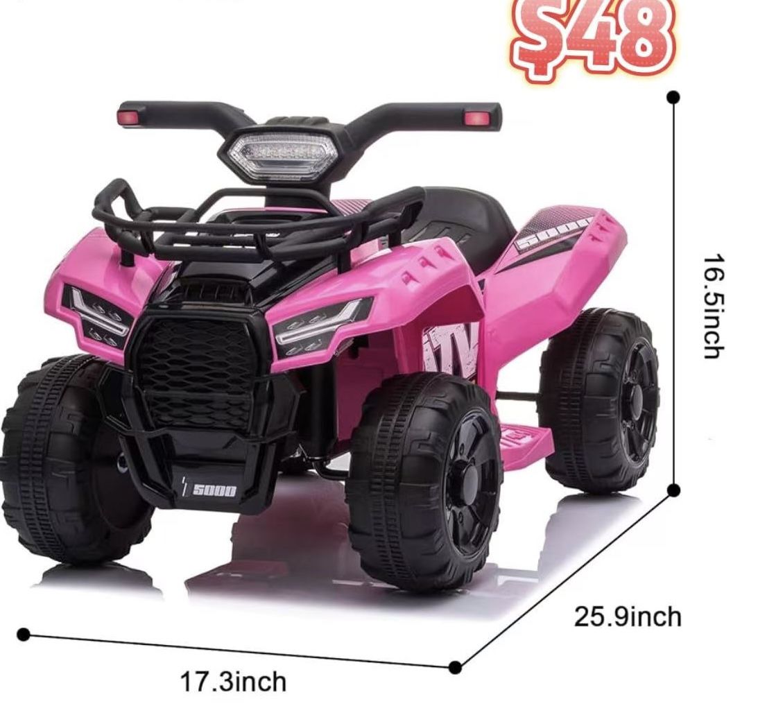 😀 Kids Ride on ATV, 6V Battery Powered Kids Electric Vehicle, 4 Wheeler Quad w/Headlights, MP3, USB, Volume Control, Large Seat, Electric Ride on Toy