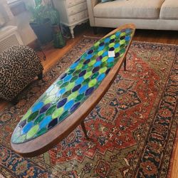 MCM- Martz Style Ceramic Tile Inlay Walnut Coffee Table
