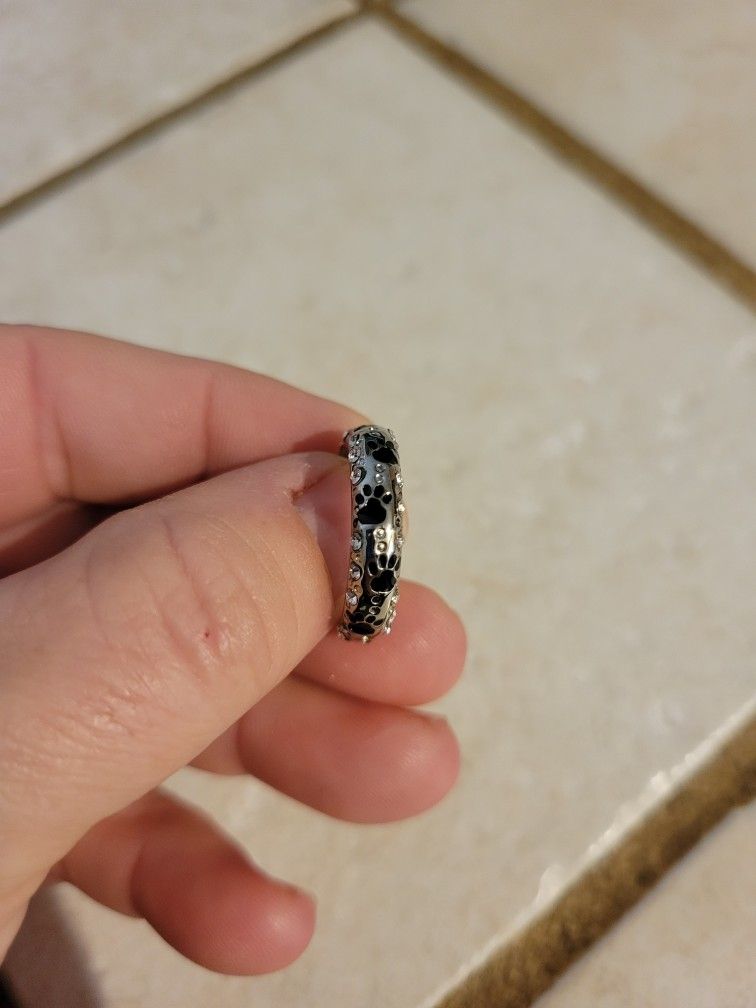 Silver Paw Print And Gem Ring