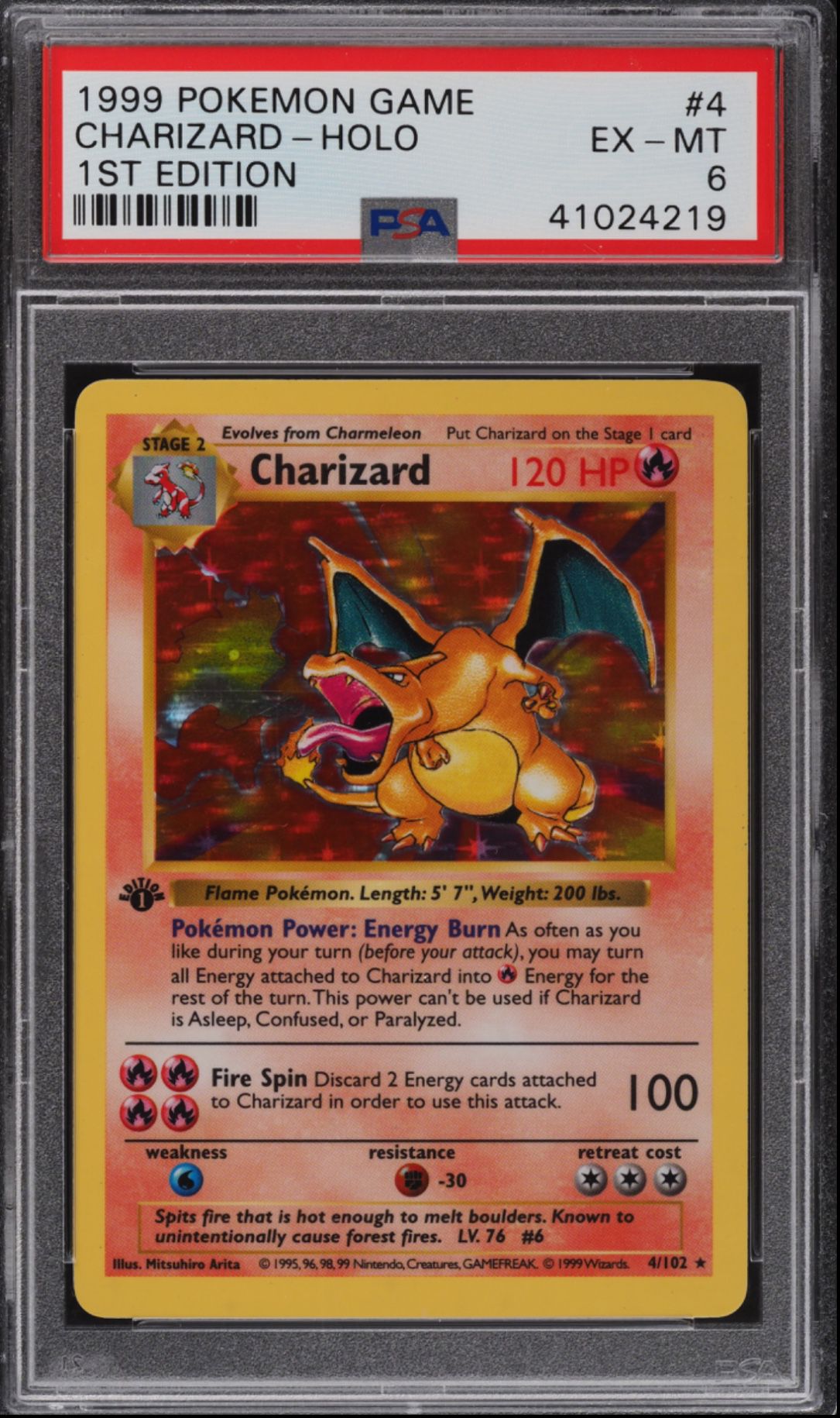 1st FIRST EDITION BASE SET CHARIZARD 4/102 — PSA 6 –Mint Pokémon Card 