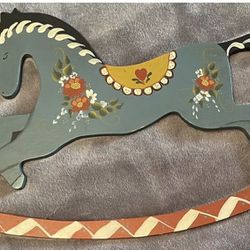 Vintage wood hand painted rocking horse wall hanging 20.5” long.