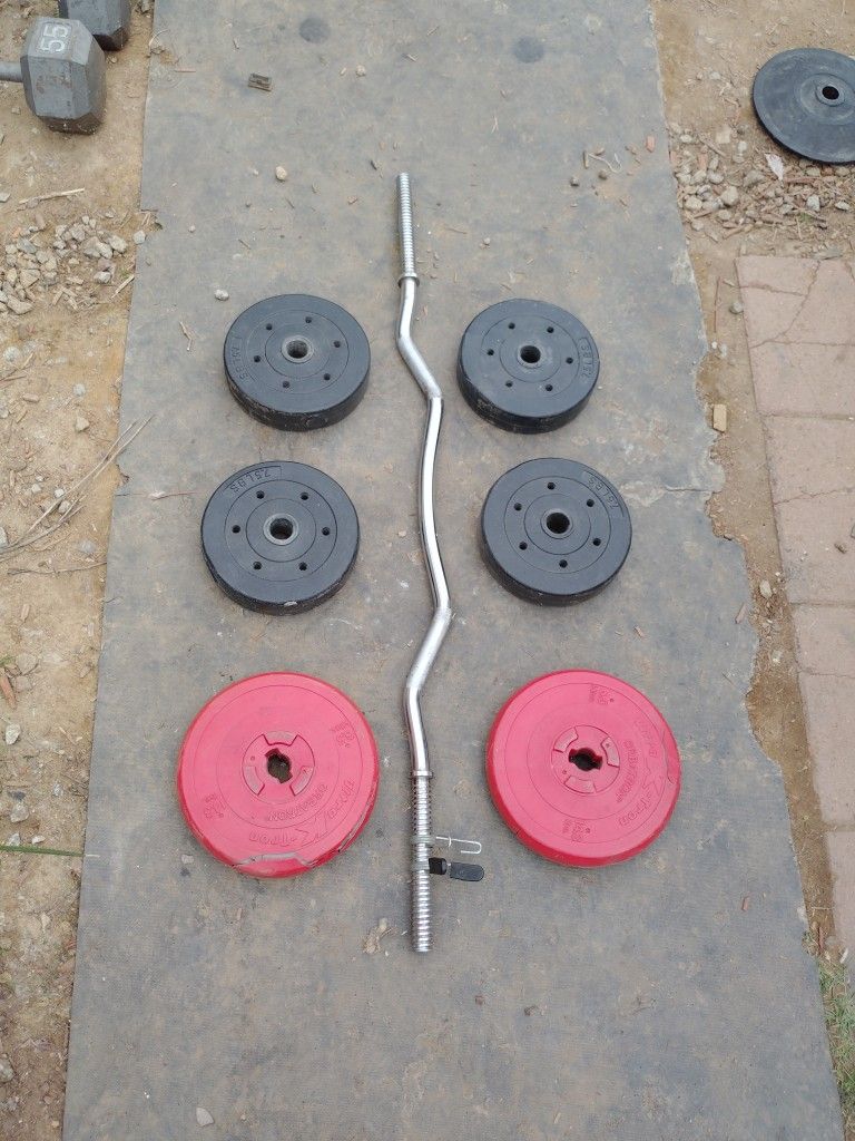 Weights 60lbs + Curl Bar