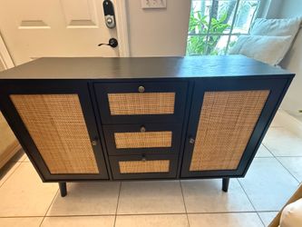 Cabinet black rattan door tv stand