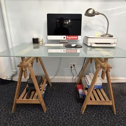 Glass Desk With Two Standing Legs